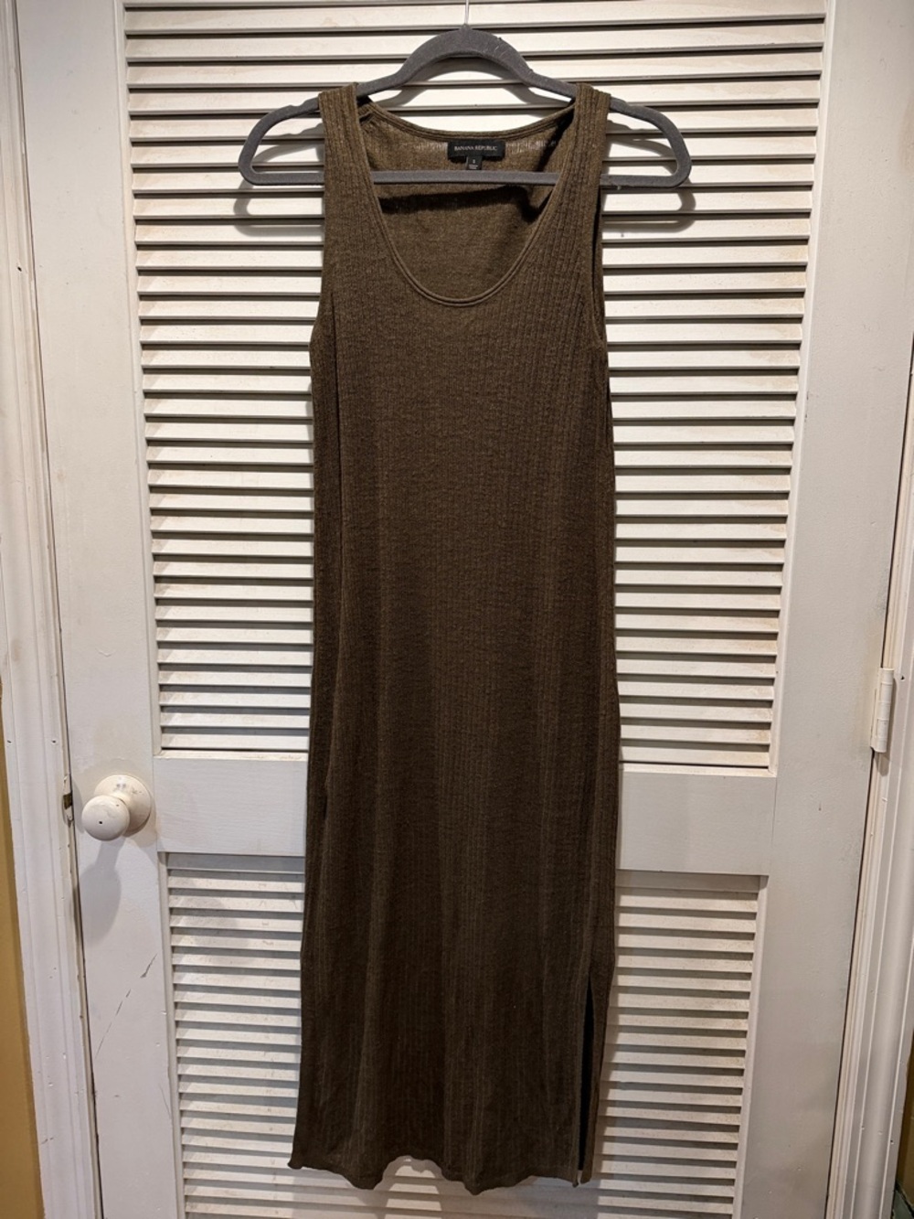 Banana Republic Olive Ribbed Linen Blend Tank Maxi Dress - Small